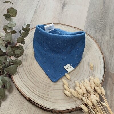 Halstuch mit Druckknöpfen - Musselin - Jeansblau mit Goldpunkten - ca. 1 bis 3 Jahren