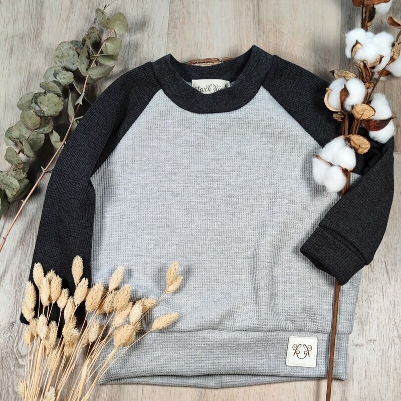 (Sofortkauf) Waffel Raglan - Anthrazit Grau - Gr. 86/92