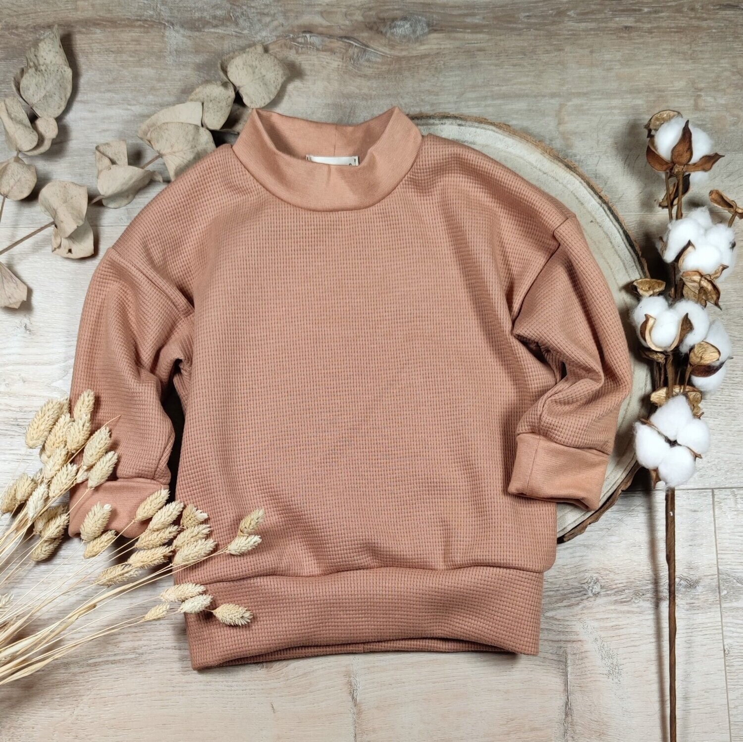 Oversized Waffelstrick Pullover - Lehmbraun