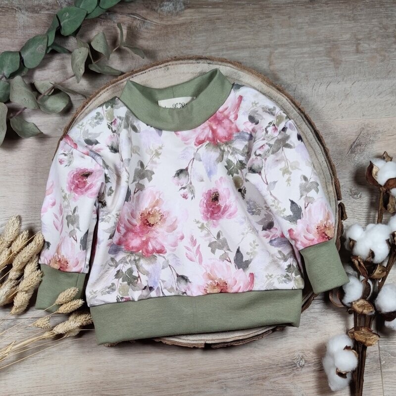 Pullover - French Terry - Aquarell Rose Moosgrün
