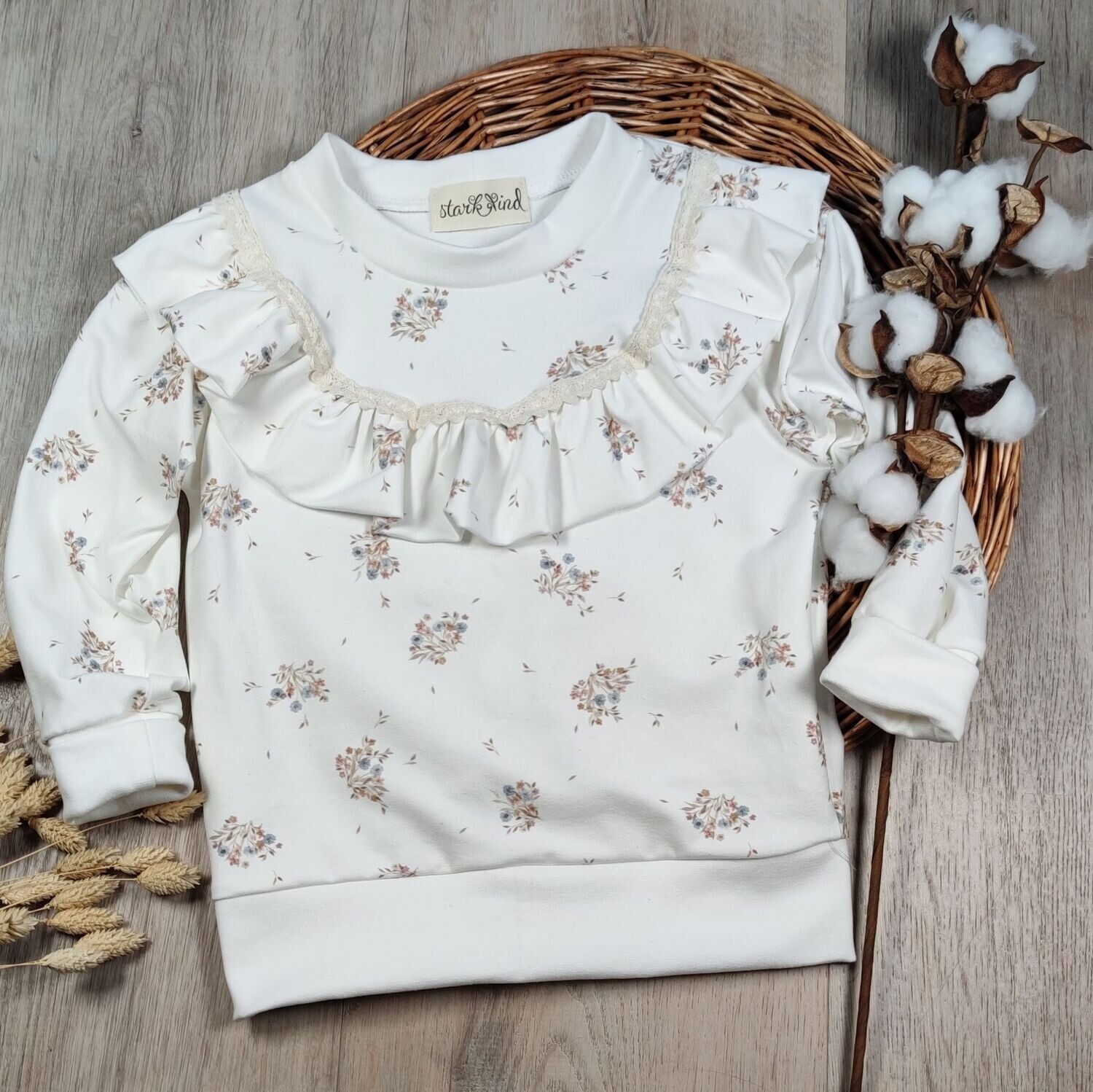 Jersey Pullover mit Rüsche - Kleiner Blumenstrauß