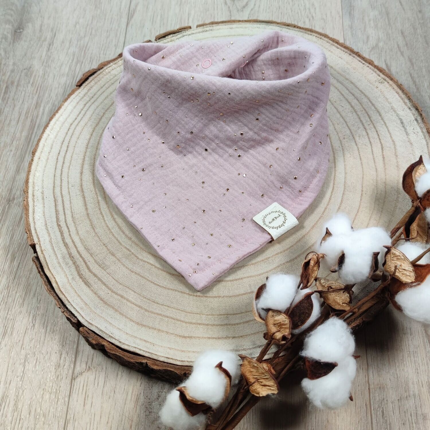 Halstuch mit Druckknöpfen - Musselin - Flieder-Rosé mit Goldpunkten