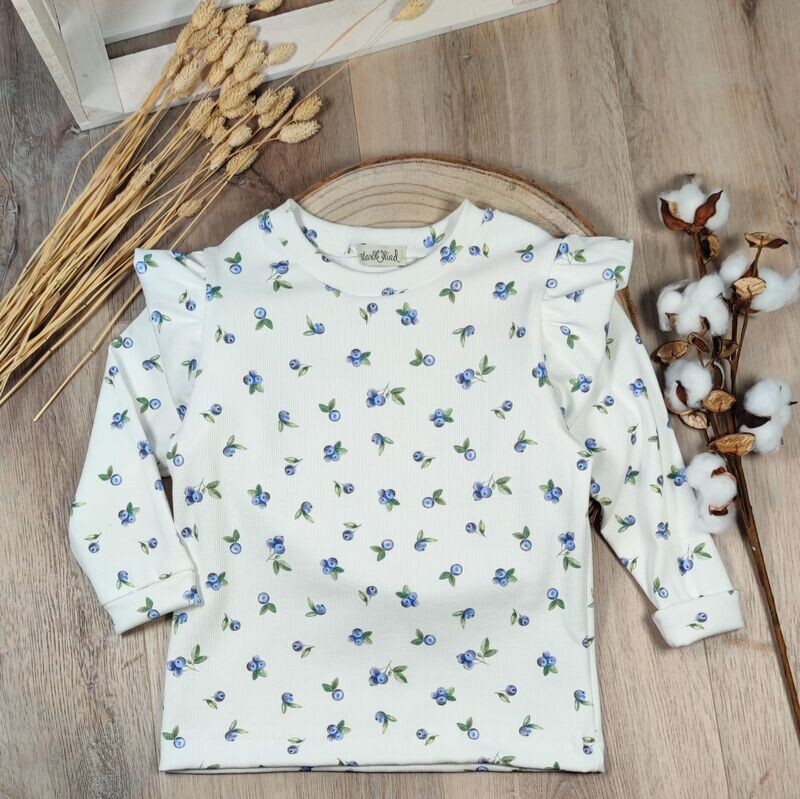 Longsleeve mit Volant - Rib Jersey Blueberry
