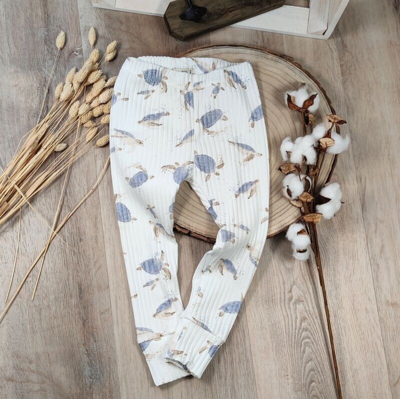 Breit-Rib Leggings - kleine Schildkröte blau