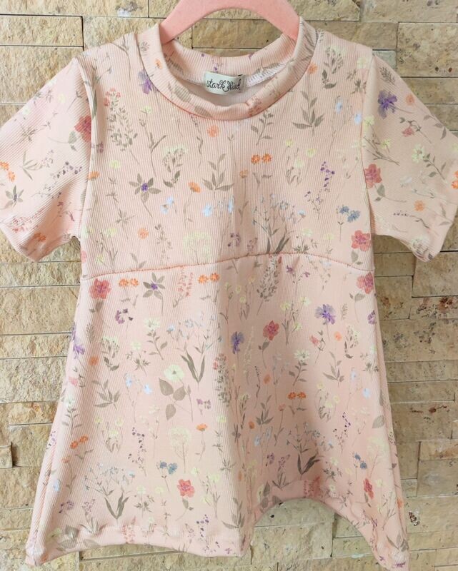 Kleid kurzärmelig - Rib Jersey Wild Flowers Peach