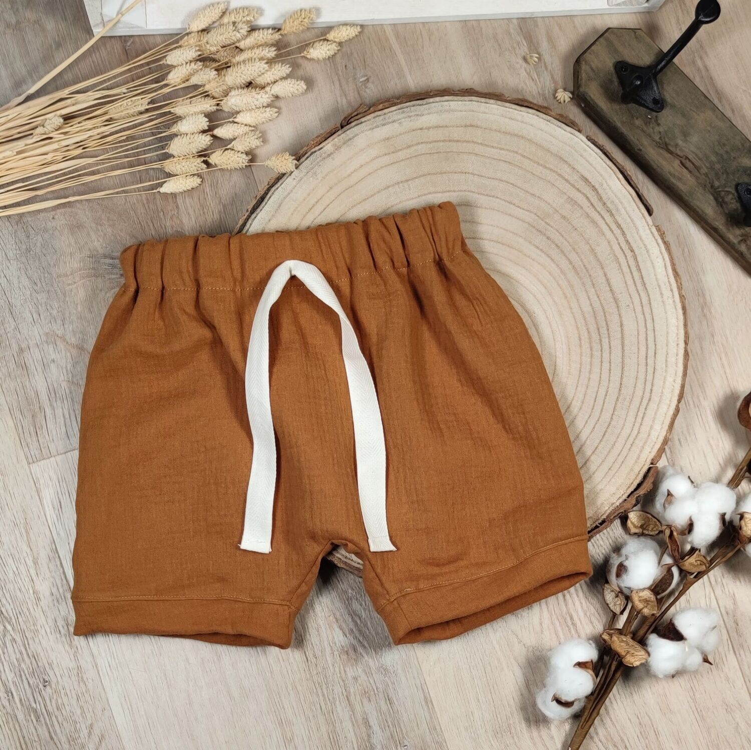 Musselin Shorts - dunkles Ocker