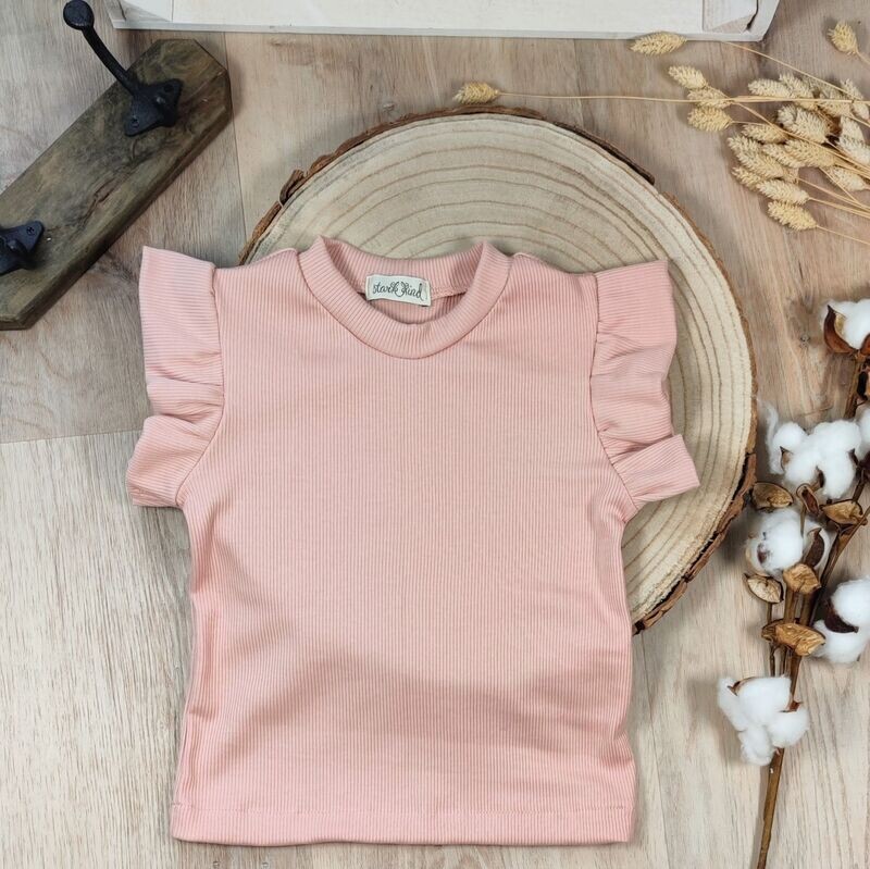 Rüschen Shirt - Rib Jersey Nude Rosa