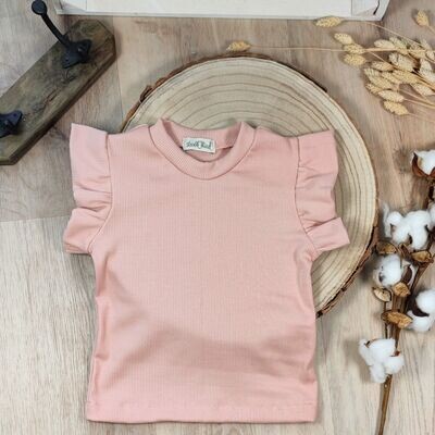 Rüschen Shirt - Rib Jersey Nude Rosa Rüschen Shirt - Rib Jersey Nude Rosa