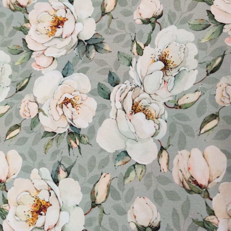Rüschen T-Shirt - Rosen Creme auf Seegrün