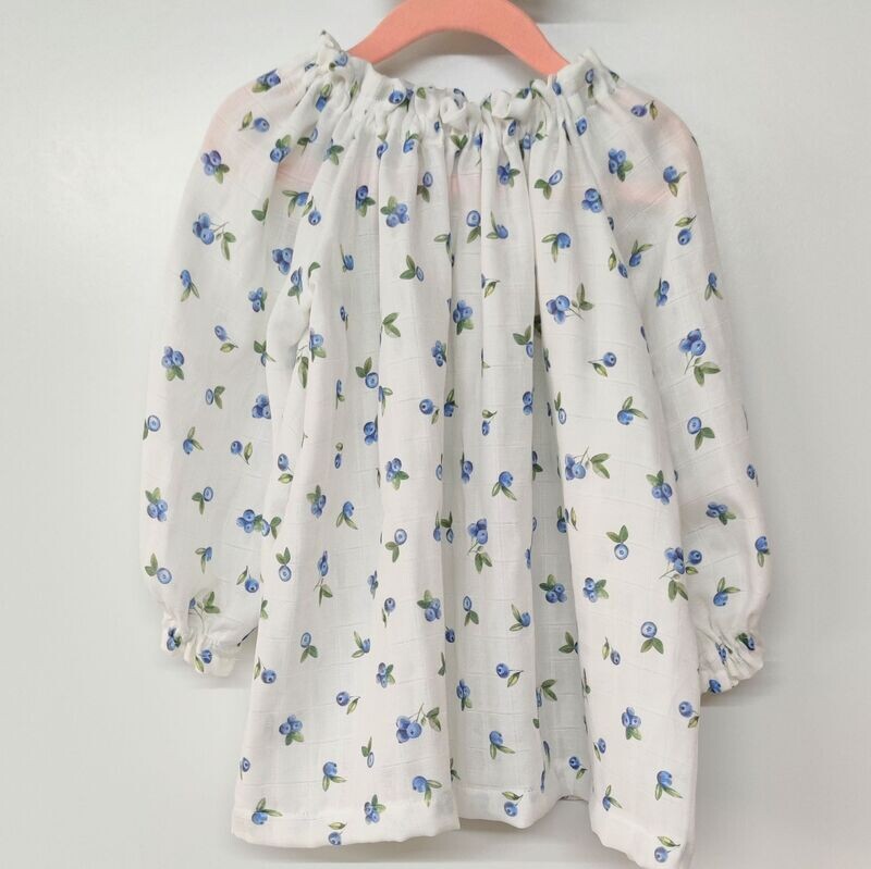 Langarm Bluse - Karo-Musselin Blueberry