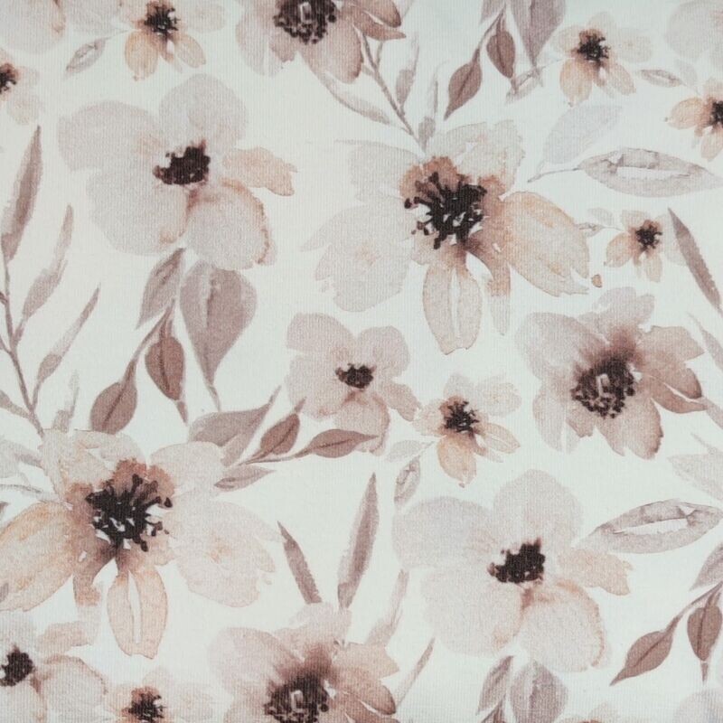 Rüschen T-Shirt - Aquarellblumen Beige
