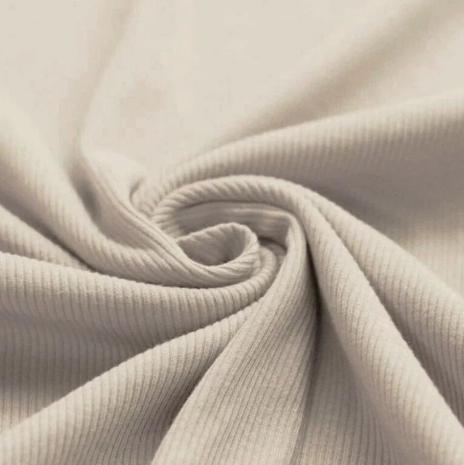 Rib Jersey Pullover mit Volant - Hellbeige 