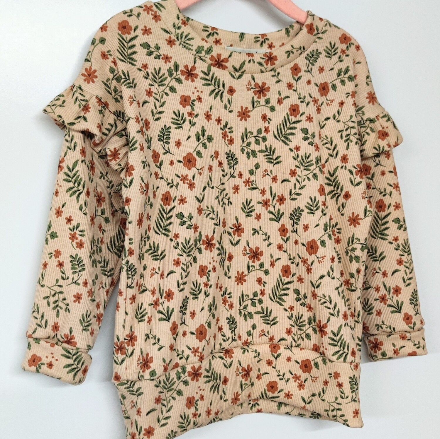 Rib Jersey Pullover mit Volant - Retro Bloom