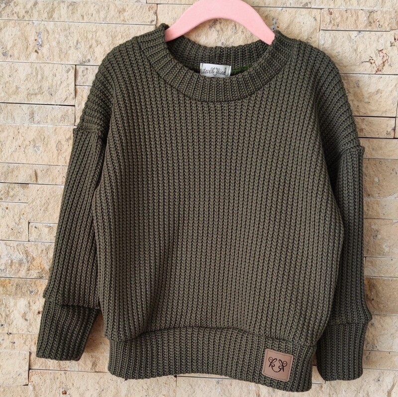 Oversized Grobstrick Pullover - dark Olive