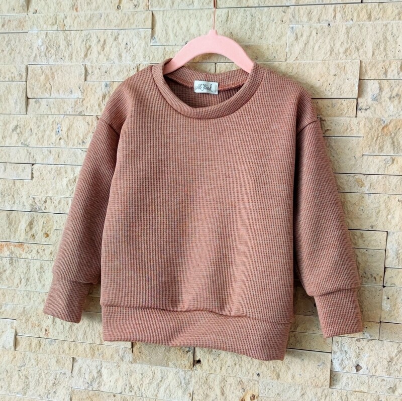 Waffelstrick Pullover - Rost meliert 