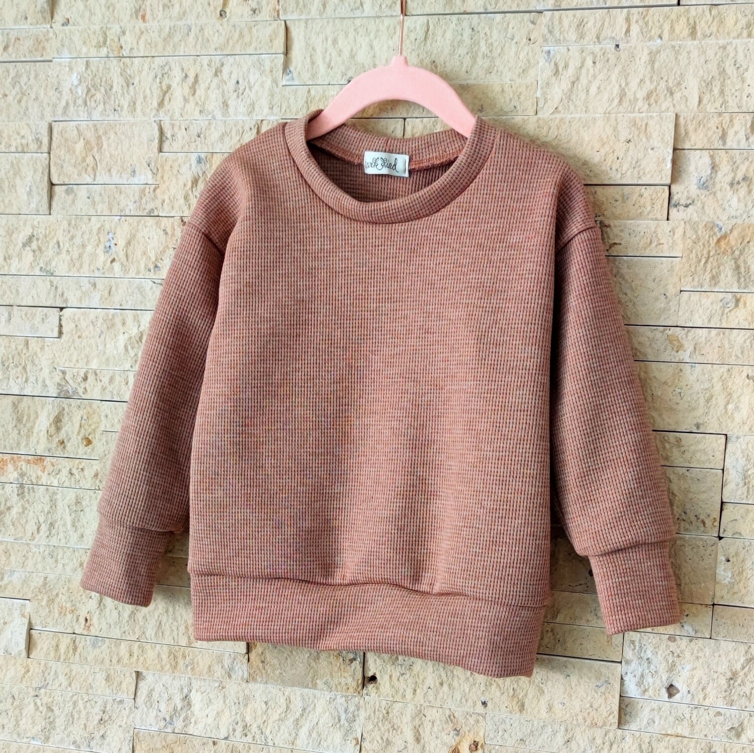 Waffelstrick Pullover - Rost meliert 