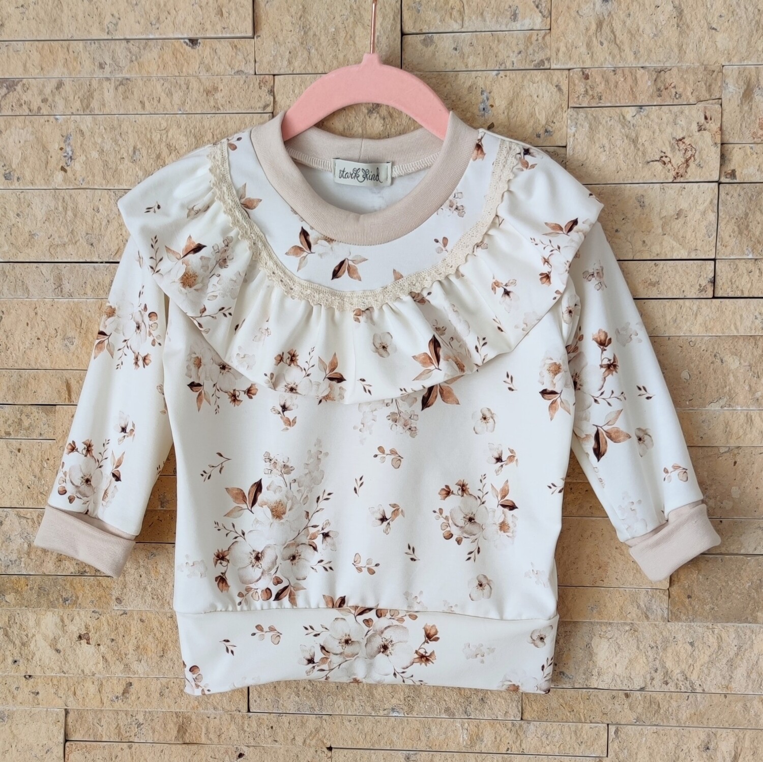 Jersey Pullover mit Rüsche - Jasminblüten Beige