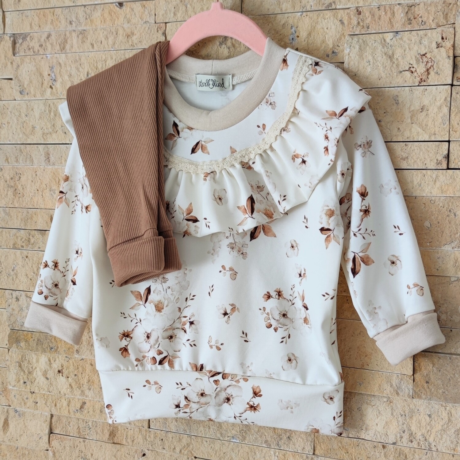 (Sofortkauf) Jersey Pullover mit Rüsche - Jasminblüten Beige - Gr. 86