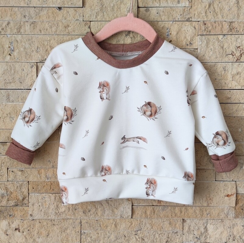 (Sofortkauf) Pullover - French Terry kleines Eichhörnchen - Gr. 74/80