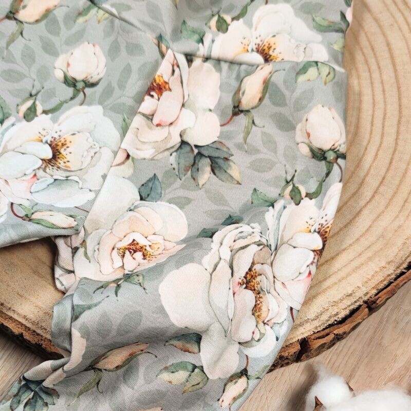 Oversized Langarm Romper - Rosen Creme auf Seegrün