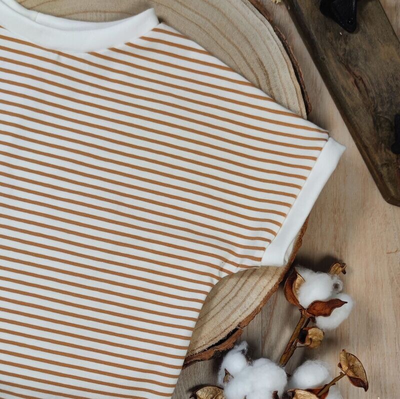 Oversized Langarm Romper - Streifen Karamell