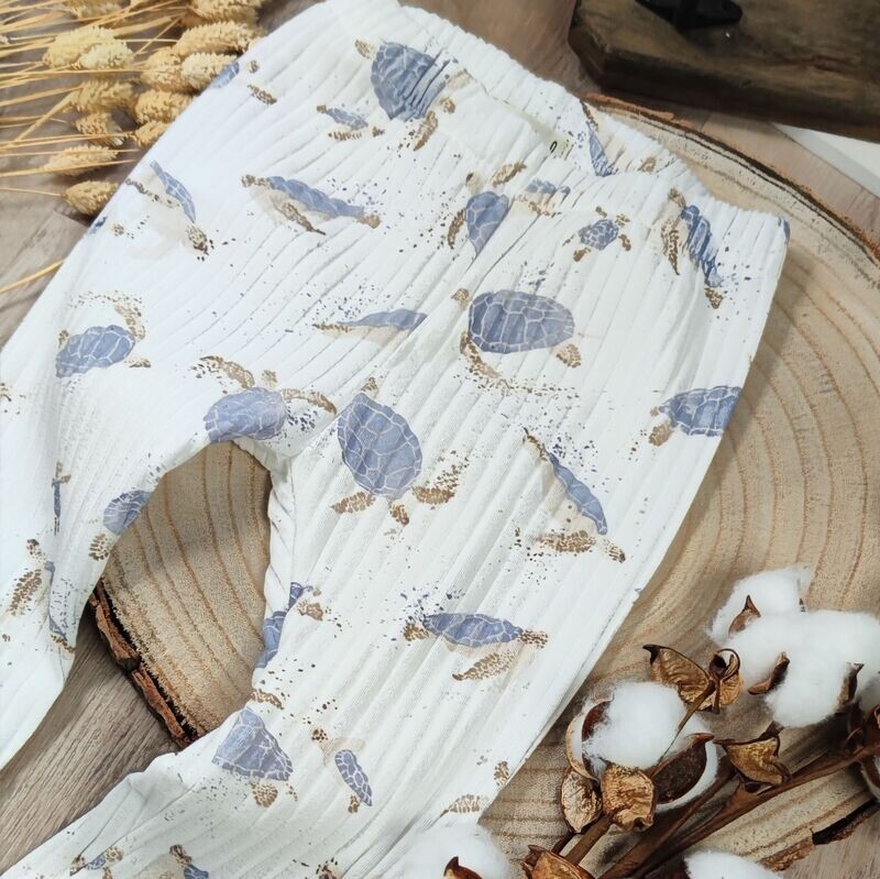 Oversized Langarm Romper - Breit-Rib kleine Schildkröte blau