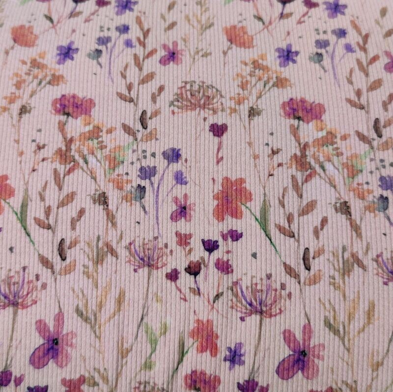 Halstuch mit Druckknöpfen - Rib Jersey - Wild Flowers Mauve