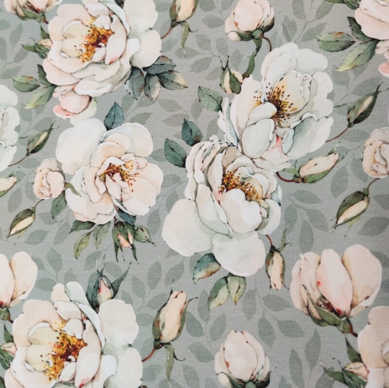 Pullover - Rosen Creme auf Seegrün