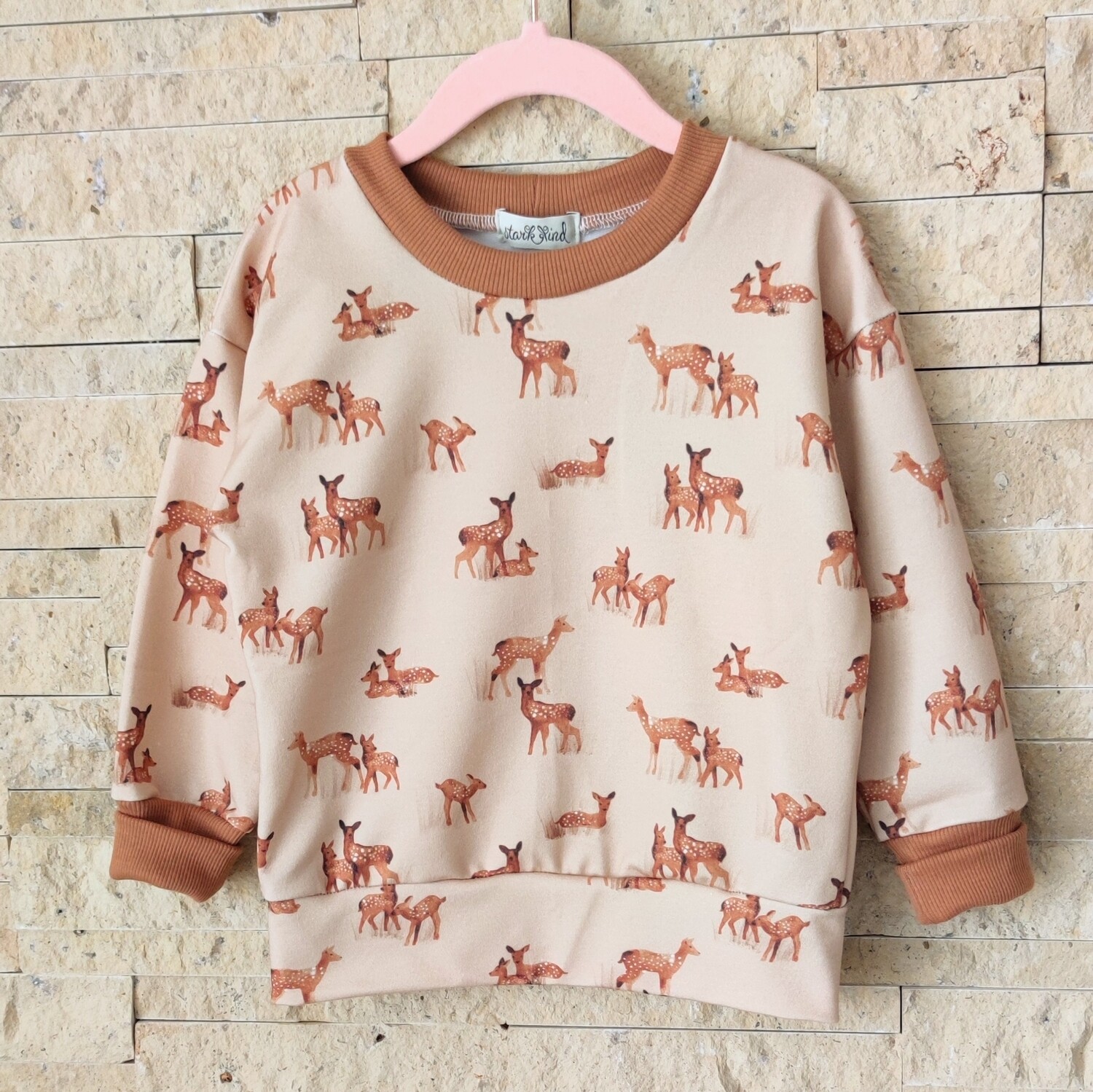 (Sofortkauf) Pullover - French Terry Kleine Rehe - Gr. 86/92