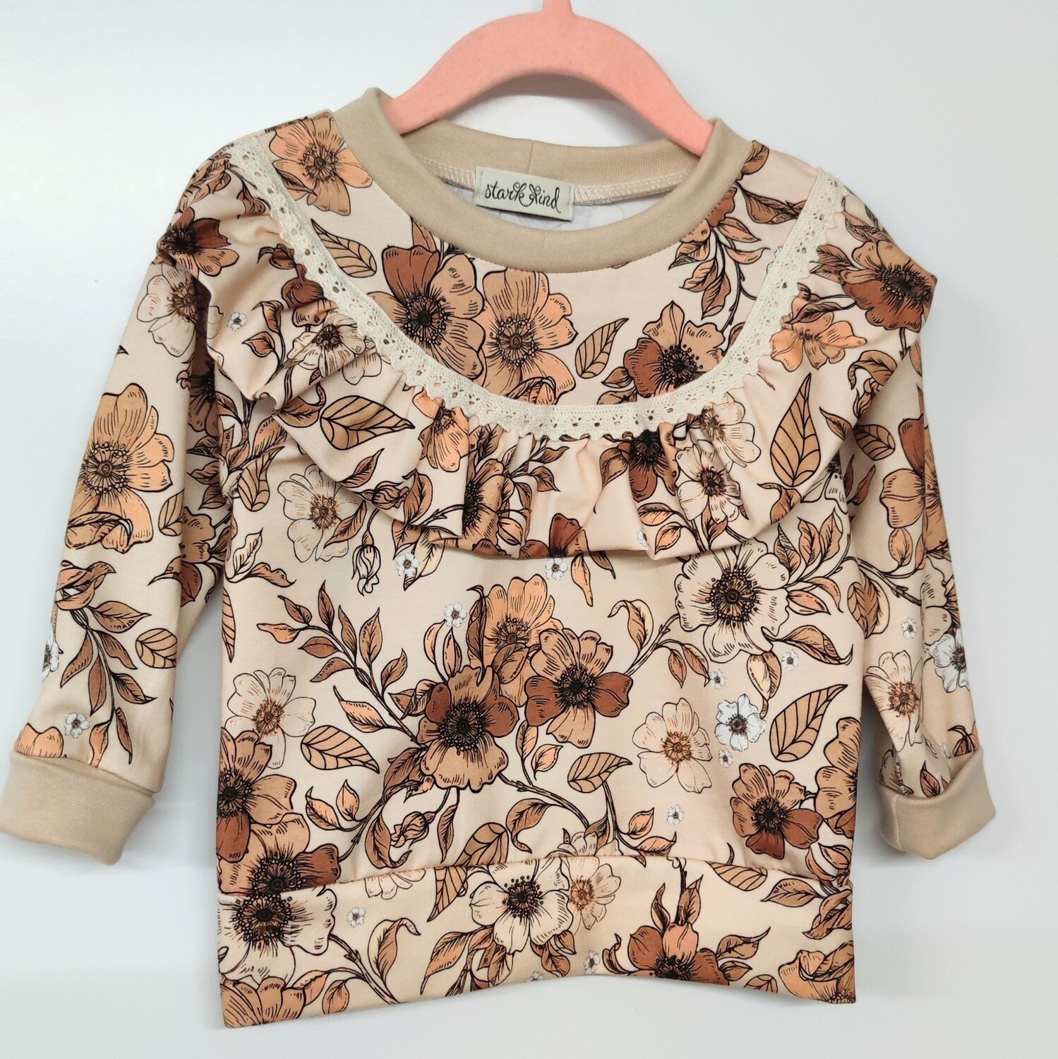 Jersey Pullover mit Rüsche - Retro Flowers