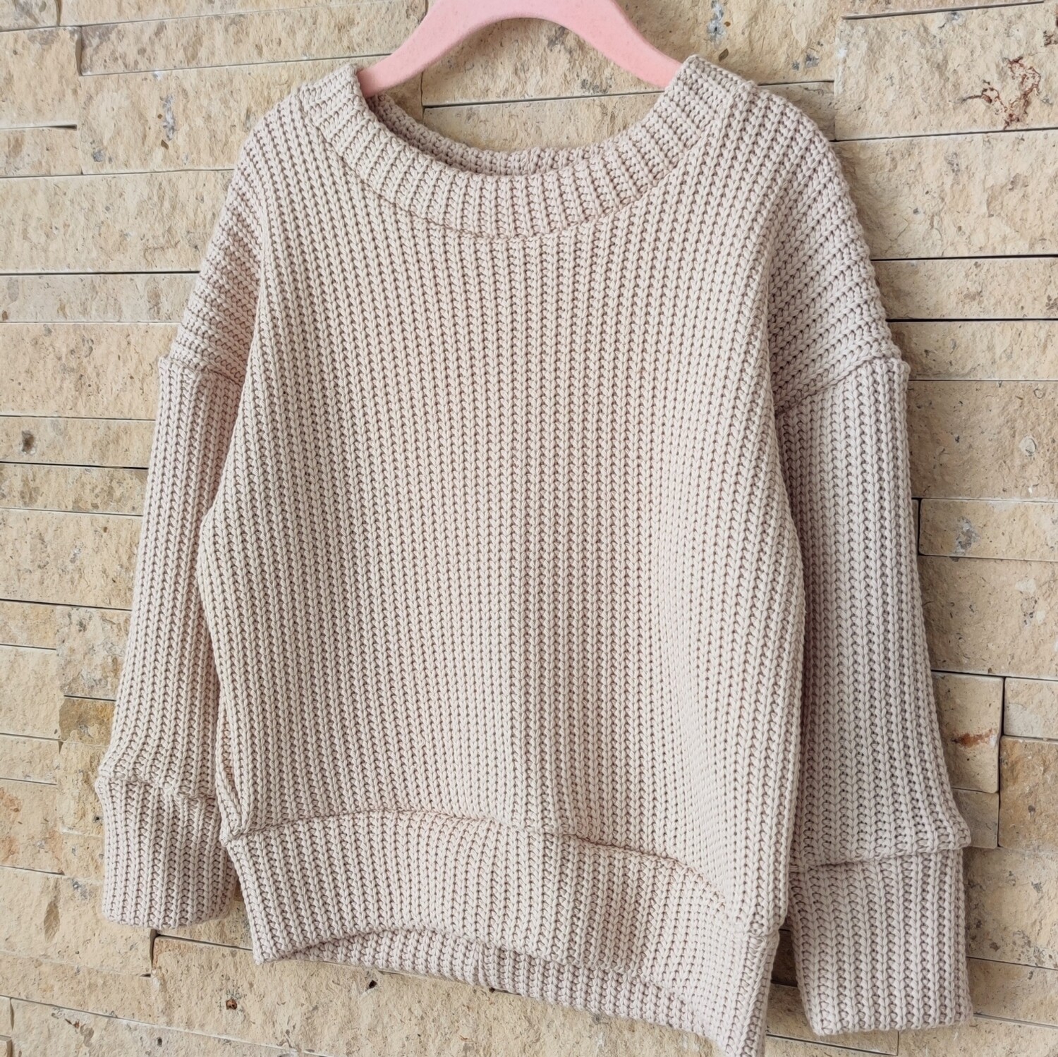 (Sofortkauf) Oversized Grobstrick Pullover - helles Beige - Gr. 98/104