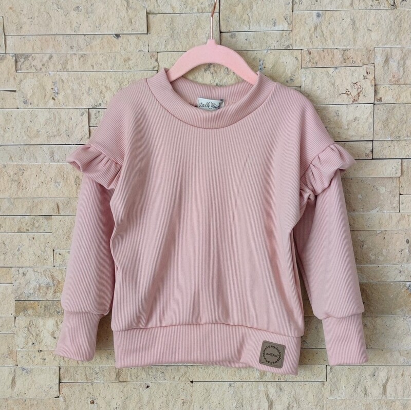 Rib Jersey Pullover mit Volant - Nude Rosa 
