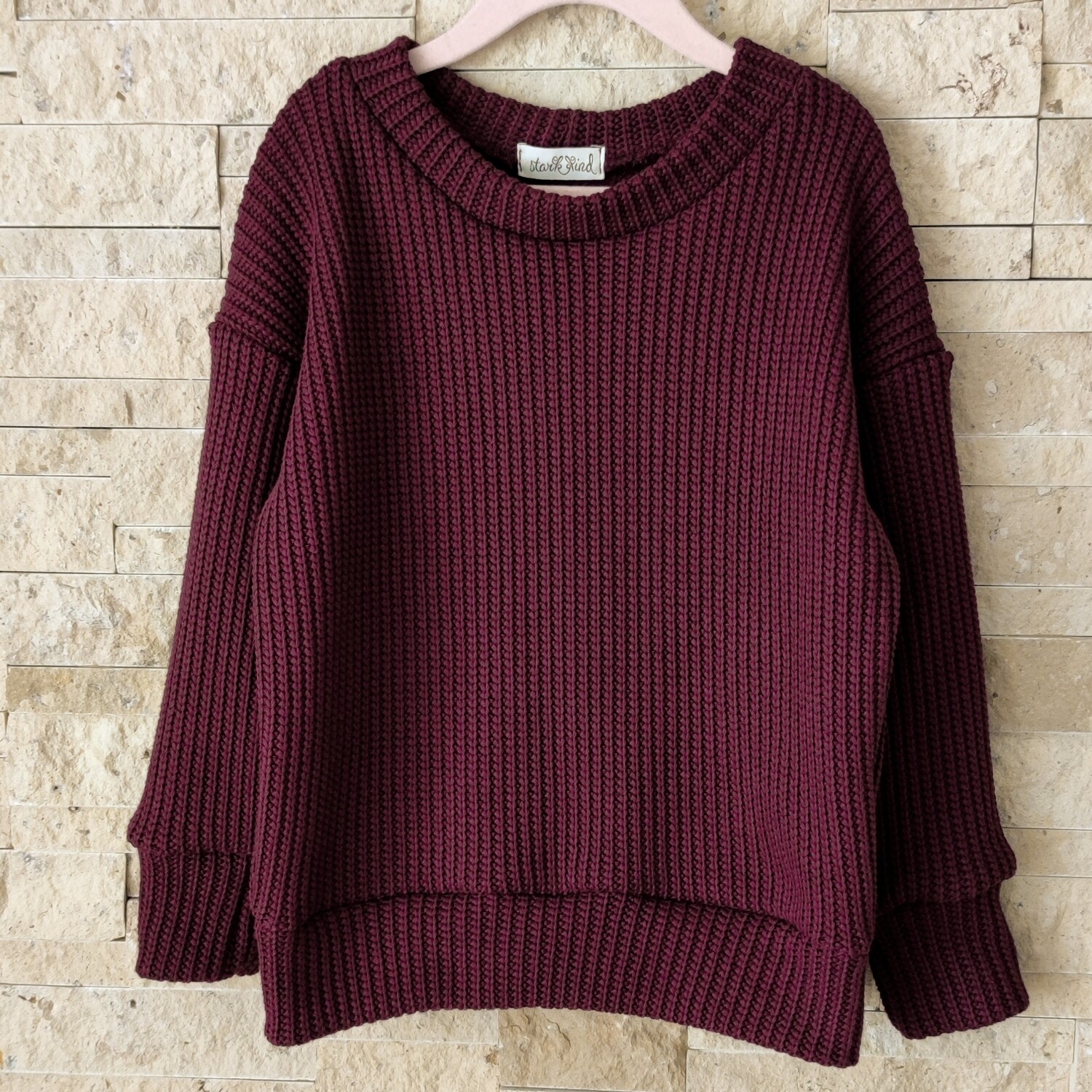 Oversized Grobstrick Pullover - Berry