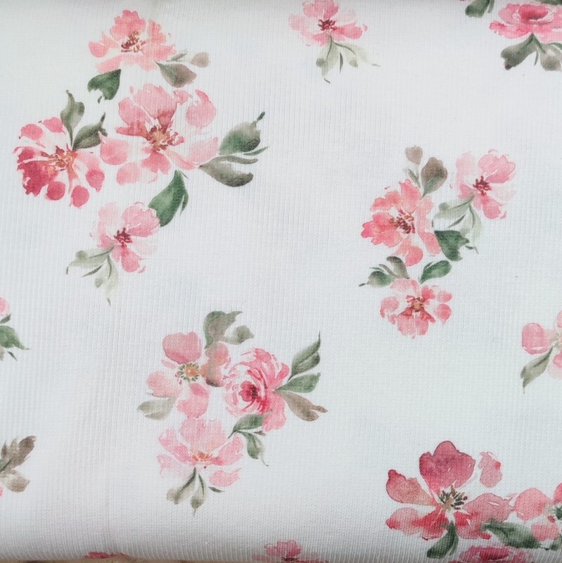 Rib Jersey Longsleeve - Pink Flowers 