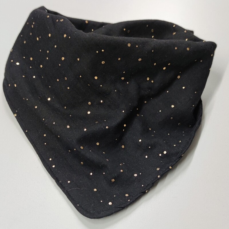 Halstuch mit Druckknöpfen - Musselin - schwarz mit Goldpunkten