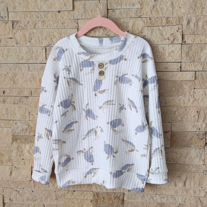 Breit-Rib Pullover - kleine Schildkröte blau