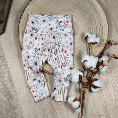 (Sofortkauf) Rib Leggings - Aquarell Blumenwiese mit Bündchen - Gr. 50/56