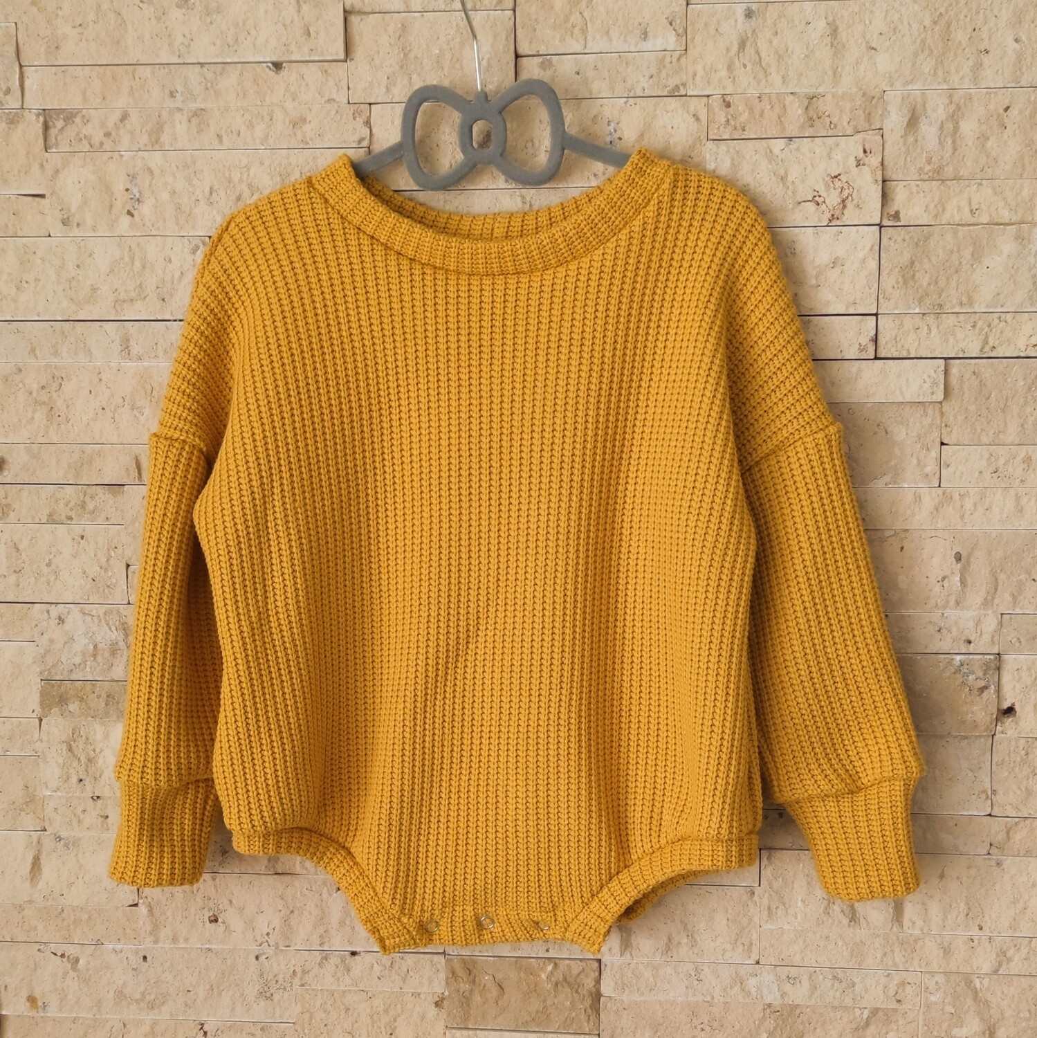 Oversized Langarm Romper - Grobstrick Senfgelb