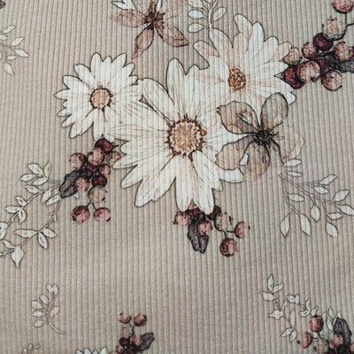 Bluse - Rib Jersey Autumn Flowers Taupe Bluse - Rib Jersey Autumn Flowers Taupe