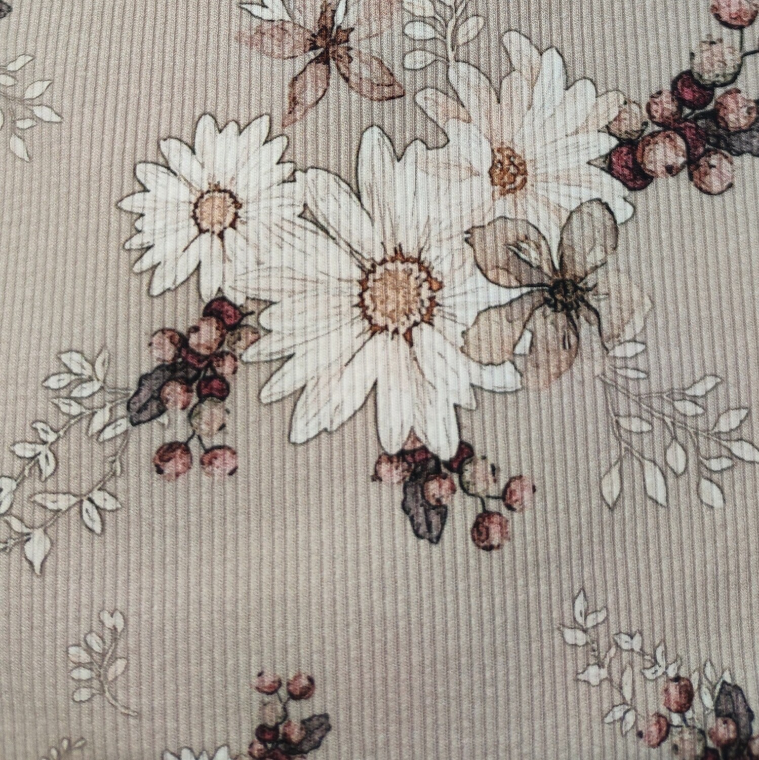 Bluse - Rib Jersey Autumn Flowers Taupe