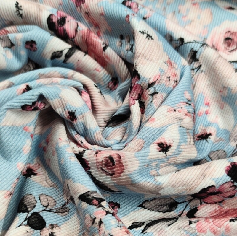 (Stoff) Rib Jersey - Rosengarten Blau