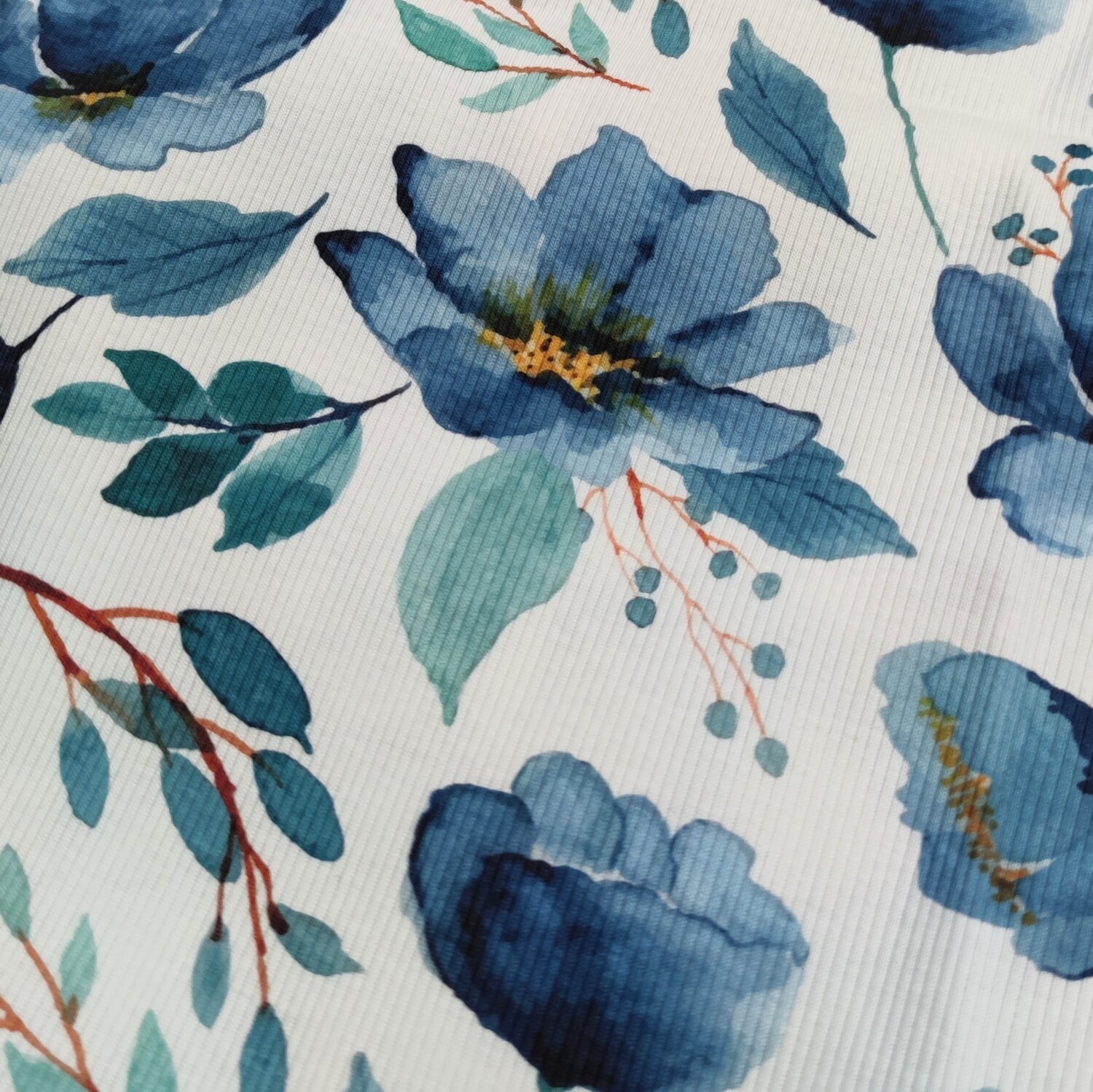 Bluse - Rib Jersey Blue Flowers 