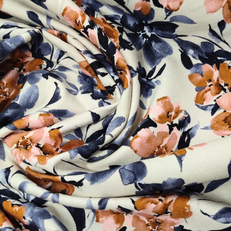 French Terry Pullover mit Volant - Aquarellblumen Koralle-Lila 