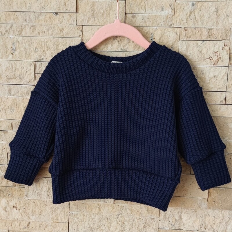 Oversized Grobstrick Pullover - Dunkelblau 