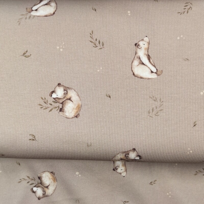 Rib Jersey Pullover mit Volant - kleiner Braunbär Taupe