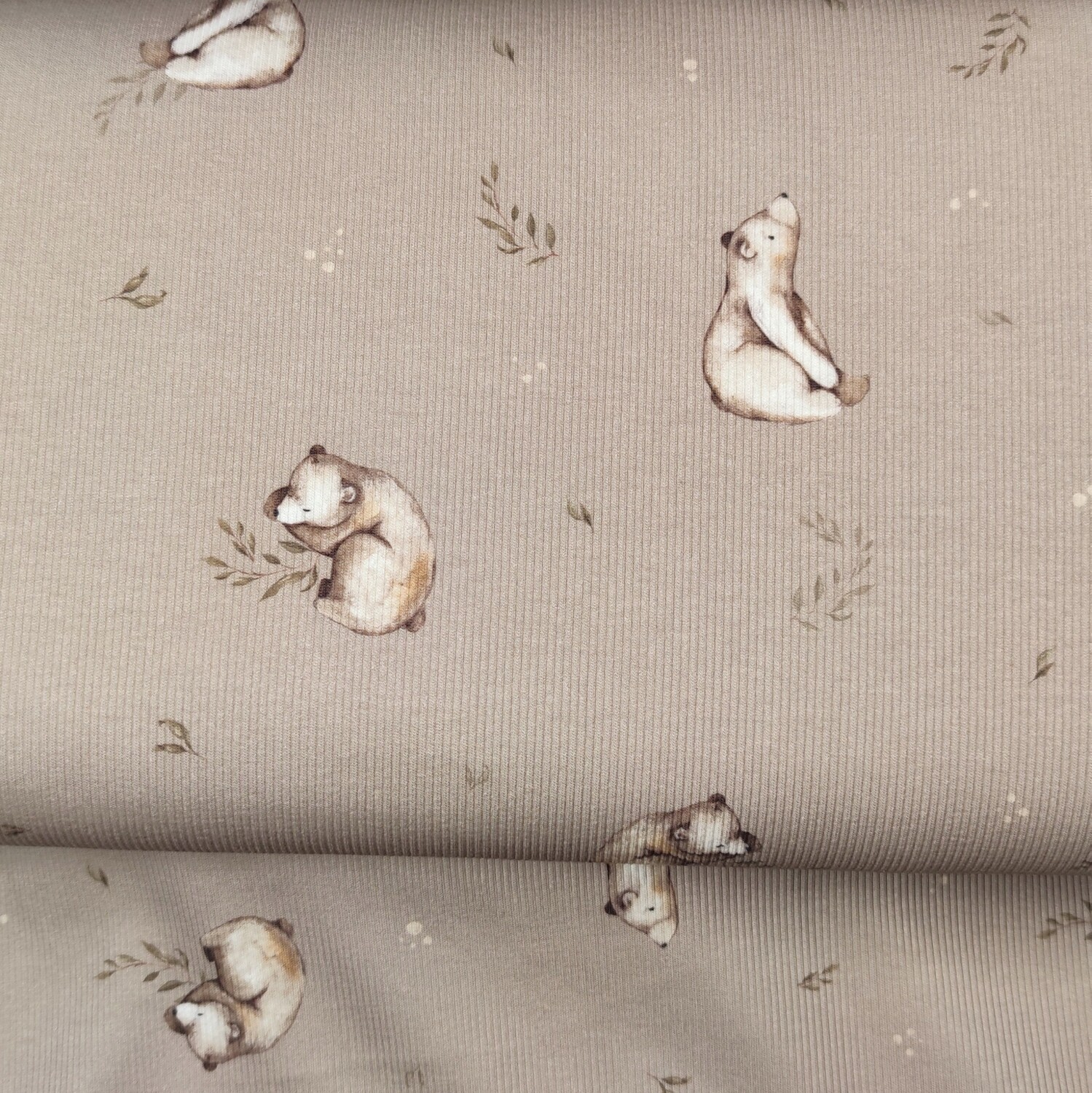 Halstuch mit Druckknöpfen - Rib Jersey - kleiner Braunbär Taupe 