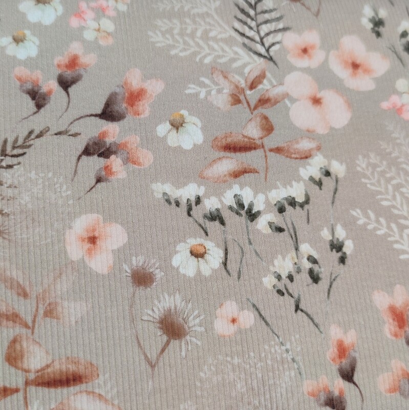 Bluse - Rib Jersey Blumenwiese Taupe