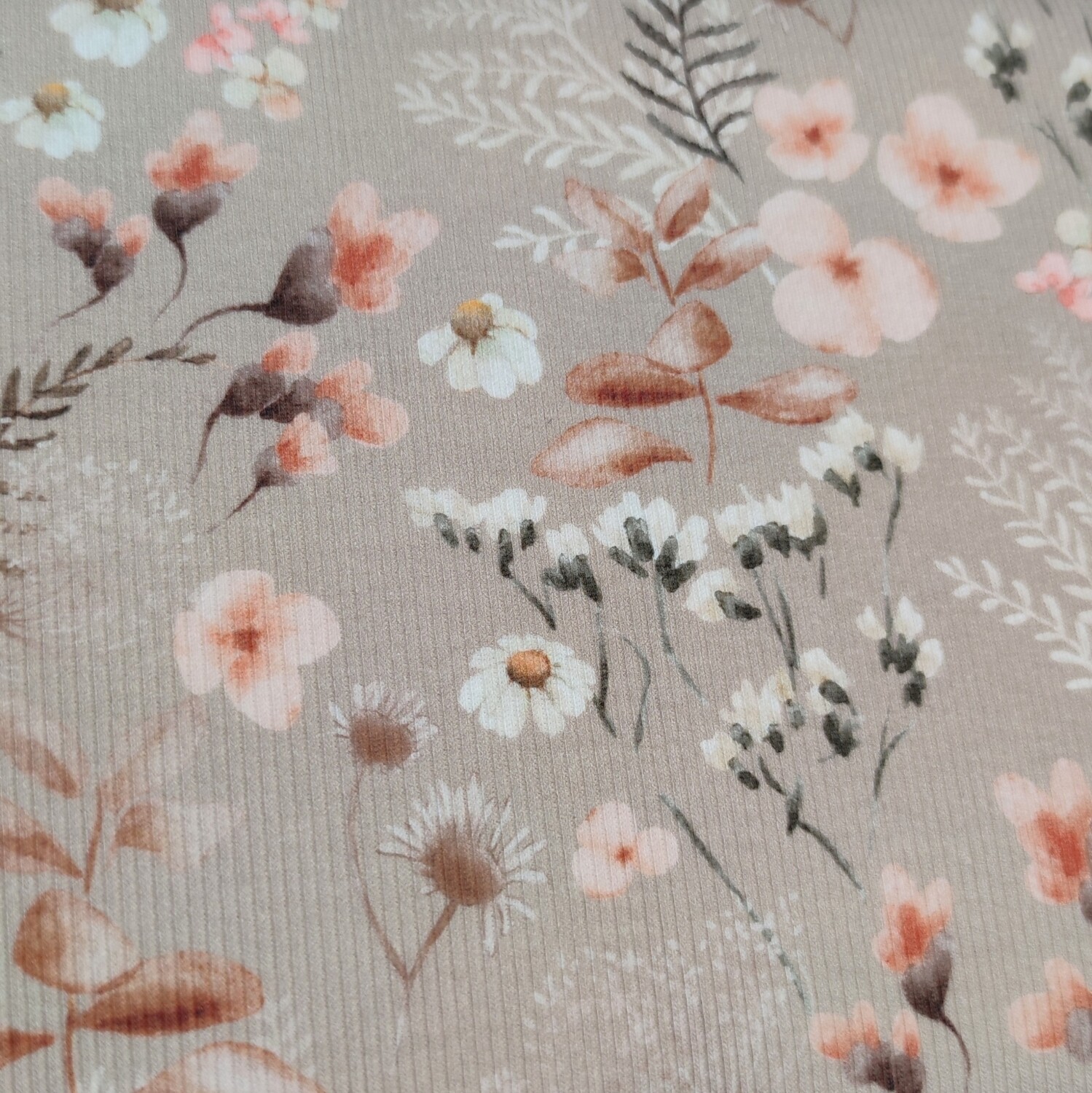 Bluse - Rib Jersey Blumenwiese Taupe