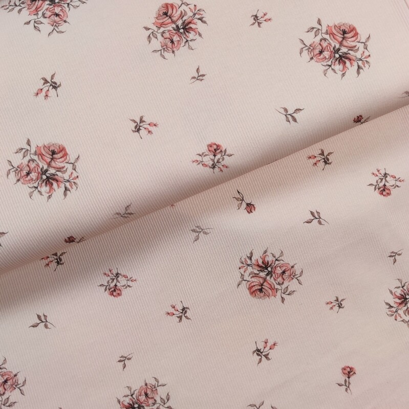 Bluse - Rib Jersey Boho Roses Rosé