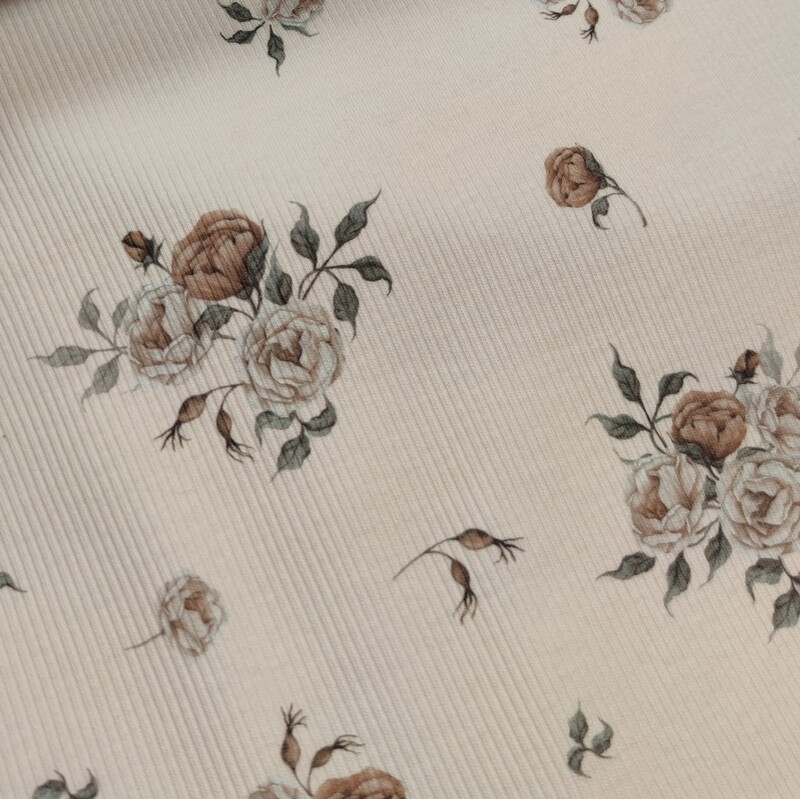 Bluse - Rib Jersey Boho Roses Beige